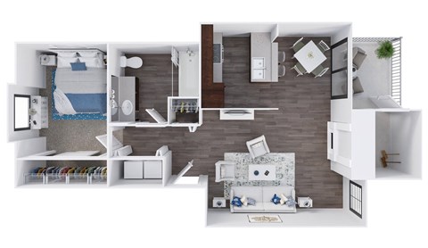 Floor plan for 1 bed, 1 bath, 723 sqft